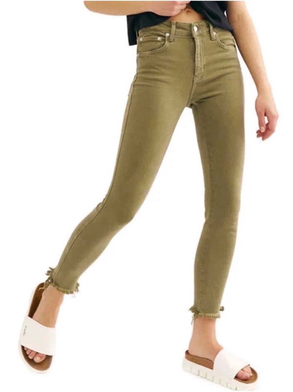 We The Free Raw High-Rise Jegging Jeans Army Green Size 28 Free People Jeans